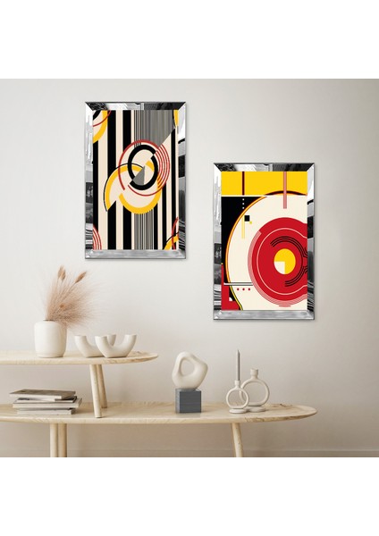 Gümüş Aynalı Pleksi Çerçeveli Minimalist Şekiller Ikili Mdf Tablo Seti fiyatları