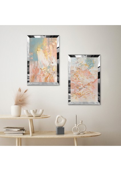 Gümüş Aynalı Pleksi Çerçeveli Renkli Arka Planlı Soyut Desenler Ikili Mdf Tablo Seti fiyatları