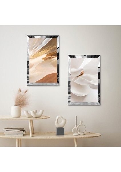 Gümüş Aynalı Pleksi Çerçeveli Beyaz Dekoratif Ikili Mdf Tablo Seti fiyatları
