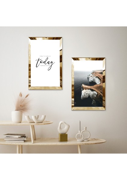 Gold Aynalı Pleksi Çerçeveli Modern Deniz Manzaralı Ikili Mdf Tablo Seti fiyatları