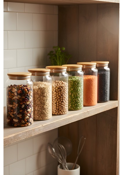 6’lı Vakumlu Cam Saklama Kabı Seti – 1130 cc Bambu Kapaklı fiyatları