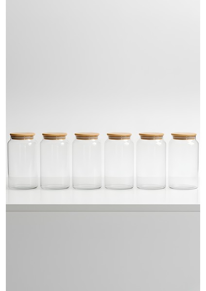 6’lı Vakumlu Cam Saklama Kabı Seti – 1130 cc Bambu Kapaklı modelleri