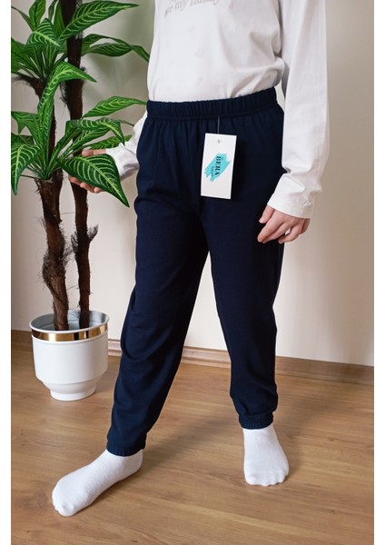 Çocuk Lacivert Yazlık Pamuklu Paçası Lastikli Esnek Penye Pijama Altı fırsatları