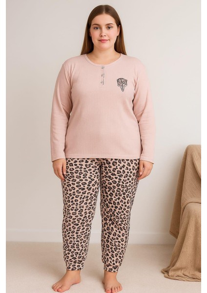 Kadın Büyük Beden Raporlı 0251 Pijama Takımı Vizon