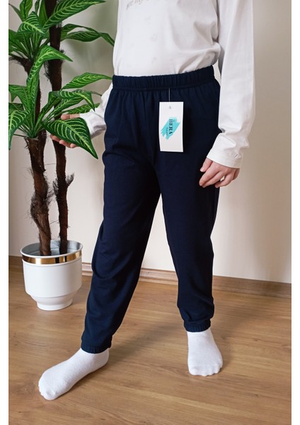 Çocuk Lacivert Yazlık Pamuklu Paçası Lastikli Esnek Penye Pijama Altı indirimleri