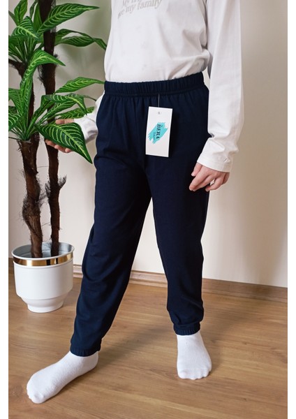 Çocuk Lacivert Yazlık Pamuklu Paçası Lastikli Esnek Penye Pijama Altı