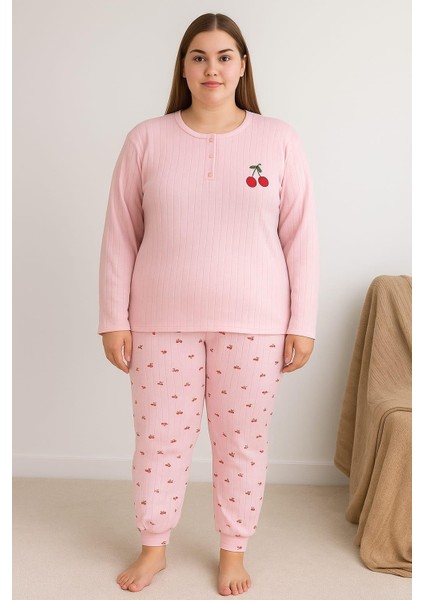 Kadın Büyük Beden Raporlu 0249 Pijama Takımı Pembe
