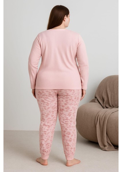 Kadın 0330 Büyük Beden Raporlu Pijama Takımı Pembe fiyatları
