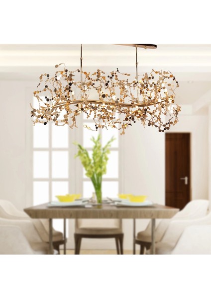 Asbury 15'li Sıralı Gold Kaplamalı Sarmaşık Görünümlü Yemek Masası