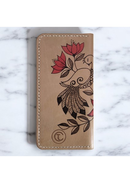 El Yapımı Hakiki Deri Çift Çiçek Desenli Cüzdan | Yakma Sanatı Ince Katlanabilir Model | Sanatsal ve Zarif El Işçiliği Tasarım fiyatları