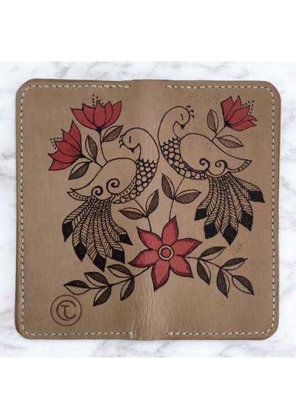 El Yapımı Hakiki Deri Çift Çiçek Desenli Cüzdan | Yakma Sanatı Ince Katlanabilir Model | Sanatsal ve Zarif El Işçiliği Tasarım fırsatları