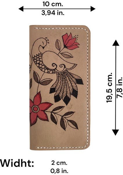 El Yapımı Hakiki Deri Çift Çiçek Desenli Cüzdan | Yakma Sanatı Ince Katlanabilir Model | Sanatsal ve Zarif El Işçiliği Tasarım indirimleri