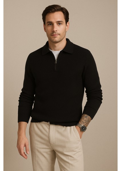 Polo Yaka Triko Kazak Kalın Regular Erkek