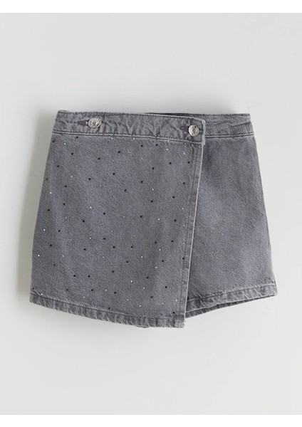 Lcw Kids Gri Taşlı Kız Çocuk Jean Şort Etek