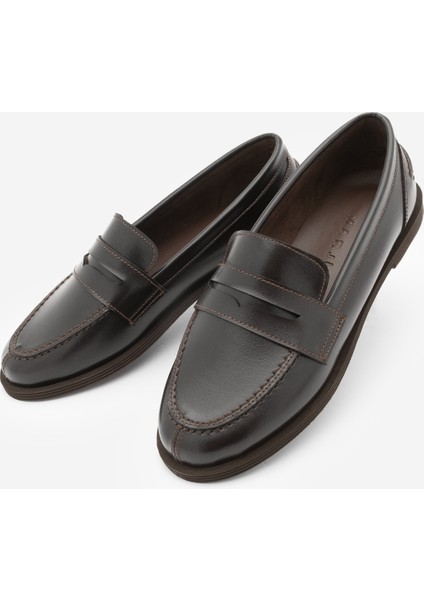Kadın Loafer Düz Taban Makosen Günlük Ayakkabı Benif Kahve