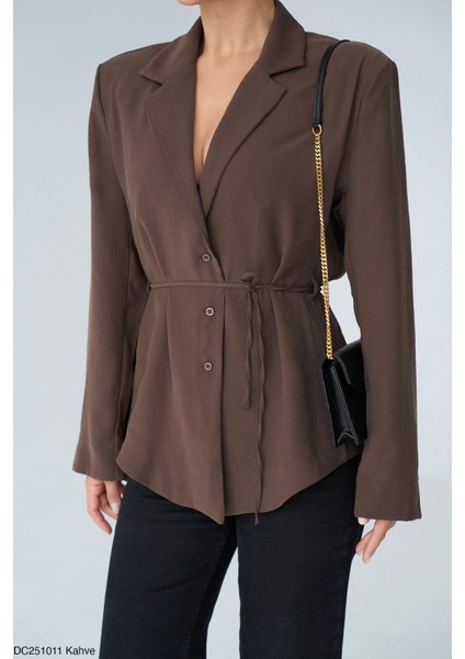 Kadın Kruvaze Yaka Bağcıklı Basıc Sezonluk Ceket