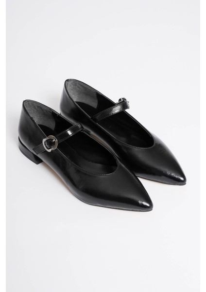 Meredith Premium Siyah Günlük Kısa Sivri Burunlu Mary Jane Babet