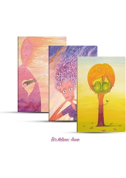 Üçlü Çizgili Defter Seti: Bir Kelime: Anne
