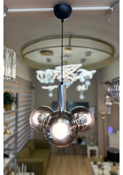 Globe Black & Silver Quad Plafonyer Krom Cam Avize