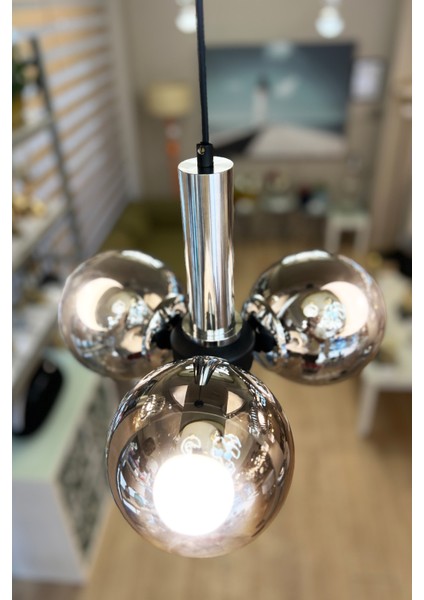 Globe Black & Silver Quad Plafonyer Krom Cam Avize fiyatları