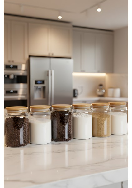 6’lı Vakumlu Cam Saklama Kabı Seti – 860 cc Bambu Kapaklı fırsatları