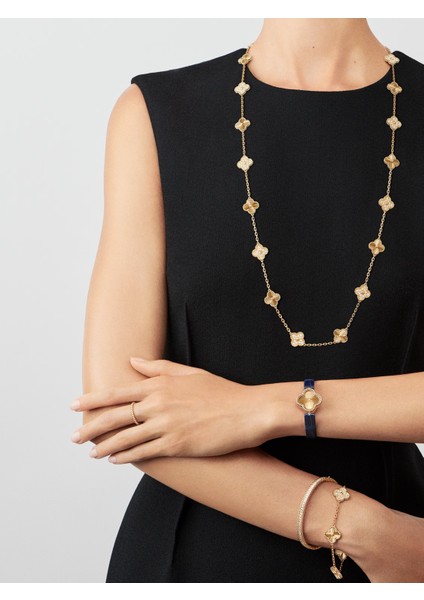 Van Cleef & Arpels Vintage Alhambra Bilezik, 5 Motif Yonca 925 Ayar Sarı Gümüş, Zirkontaş fiyatları