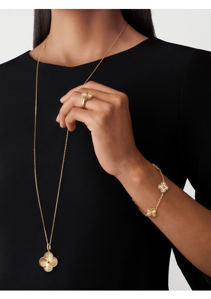 Van Cleef & Arpels Vintage Alhambra Bilezik, 5 Motif Yonca 925 Ayar Sarı Gümüş, Zirkontaş modelleri