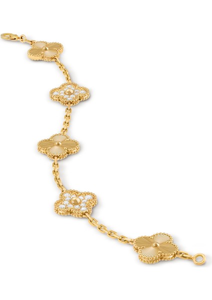 Van Cleef & Arpels Vintage Alhambra Bilezik, 5 Motif Yonca 925 Ayar Sarı Gümüş, Zirkontaş indirimleri
