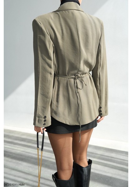 Kadın Kruvaze Yaka Bağcıklı Basıc Sezonluk Ceket fiyatları