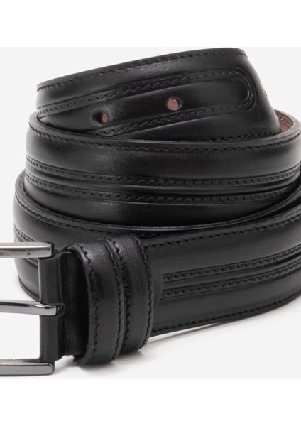 Hakiki Deri 3.5 cm Dikişli Erkek Klasik Kemer 517 Siyah modelleri