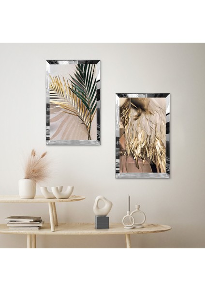 Gümüş Aynalı Pleksi Çerçeveli Modern Btikiler Dekoratif Ikili Mdf Tablo Seti fiyatları
