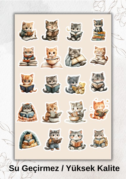 Kitap Sever Kedi Sticker Ajanda Bullet Journal YRM068