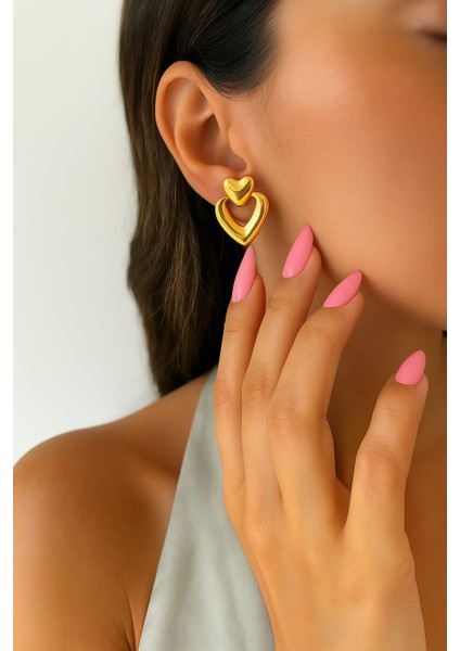 Çelik Kadın Kalpli Küpe