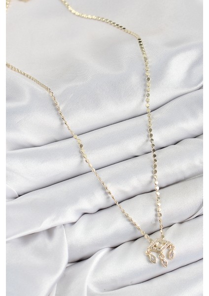 Pirinç Zirkon Taşlı Sallantılı Göz Model Ezme Zincir Gold Renk Kadın Kolye