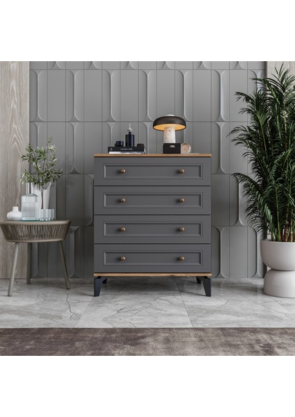 Loren 4 Çekmeceli Şifonyer Tamamı Mdf (Antrasit)