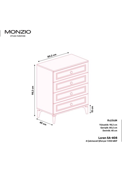 Loren 4 Çekmeceli Şifonyer Tamamı Mdf (Antrasit) modelleri