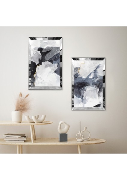 Gümüş Aynalı Pleksi Çerçeveli Dekoratif Soyut Çizim Ikili Mdf Tablo Seti fiyatları