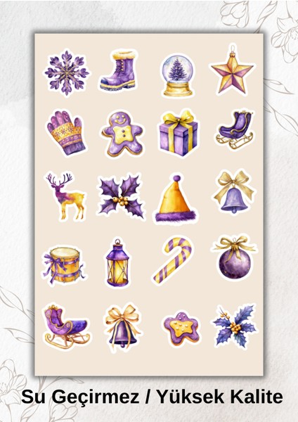Mor Yeni Yıl Süsleri Sticker Ajanda Bullet Journal YRM072