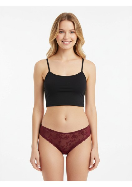 Kadın Dantelli Kiraz Renk Slip Külot BB2028