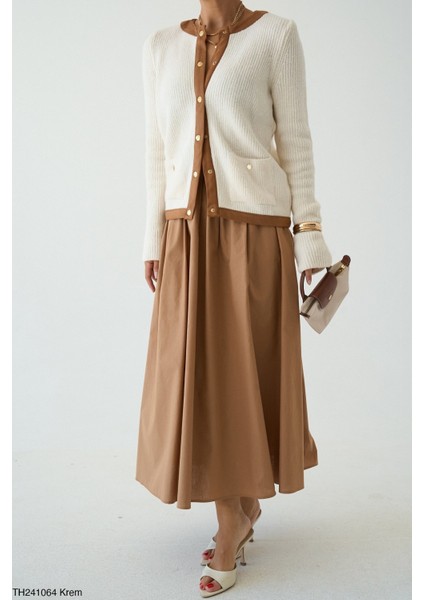 Kadın Düğmeli Krem Kahve Fitilli Hırka fiyatları