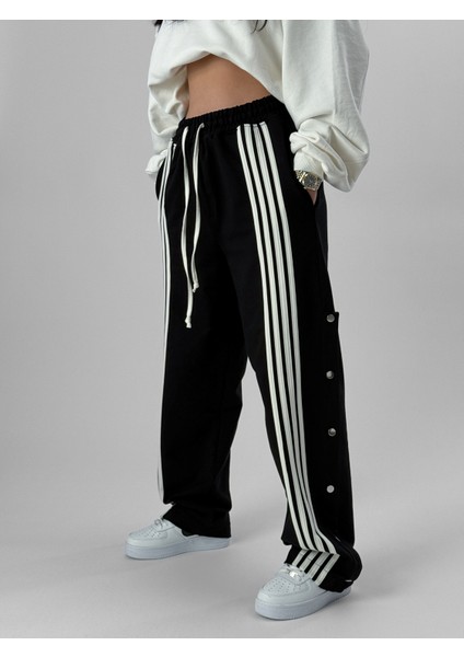 Kadın Şeritli Siyah Baggy Pantolon COC1078 modelleri