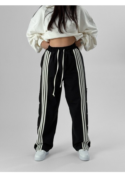 Kadın Şeritli Siyah Baggy Pantolon COC1078 indirimleri