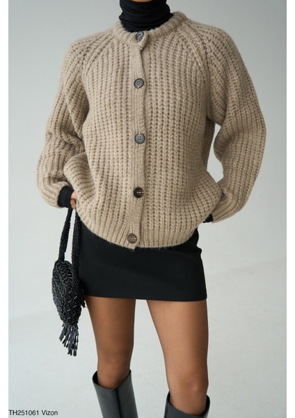 Kadın Bisiklet Yaka Fitilli Full Düğmeli Triko Hırka modelleri