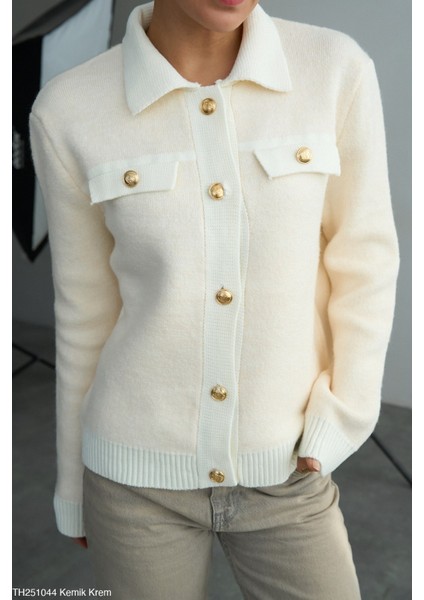 Kadın Erkek Yaka Ceket Tipi Düğmeli Kışlık Hırka