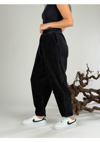 Siyah Kadife Pileli Kadın Jogger Pantolon COC1056 fiyatları