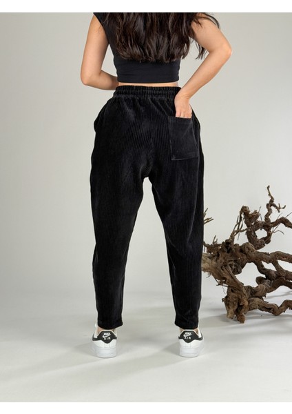 Siyah Kadife Pileli Kadın Jogger Pantolon COC1056 indirimleri
