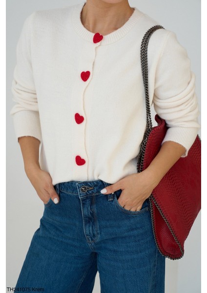 Kadın Düğmeli Yaka Desenli Hırka