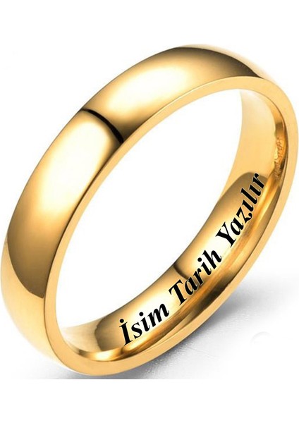 Kişiye Özel Isim Yazılı 4mm Bombeli Parlak Erkek Kadın Çelik Alyans Yüzük CL18KO