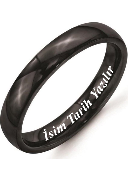 Kişiye Özel Isim Yazılı 4mm Bombeli Parlak Erkek Kadın Çelik Alyans Yüzük CL18KO