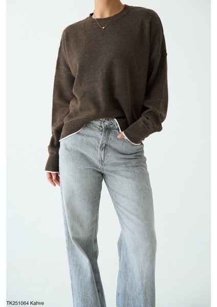 Kadın Bisiklet Yaka Basıc Kazak